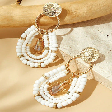 Bohemian Geometric Beaded Stud Earrings in Ethnic Style - Alba Vaga