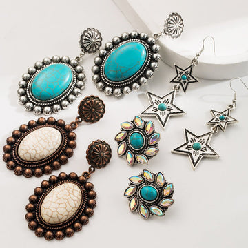 Bohemian Turquoise Geometric Earrings with Vintage Ethnic Charm - Alba Vaga