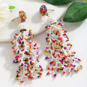 Handmade Jellyfish Beaded Fringe Earrings – Retro Boho Statement with Luxury Vibe - Alba Vaga