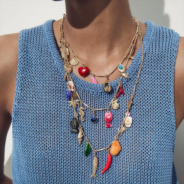 Layered Fish and Snake Pendant Necklace – Bohemian Beach Stacking Style - Alba Vaga