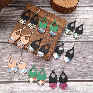 Minimalist Boho Wooden Earrings – Geometric Rhombus Dangle Drop for Women - Alba Vaga