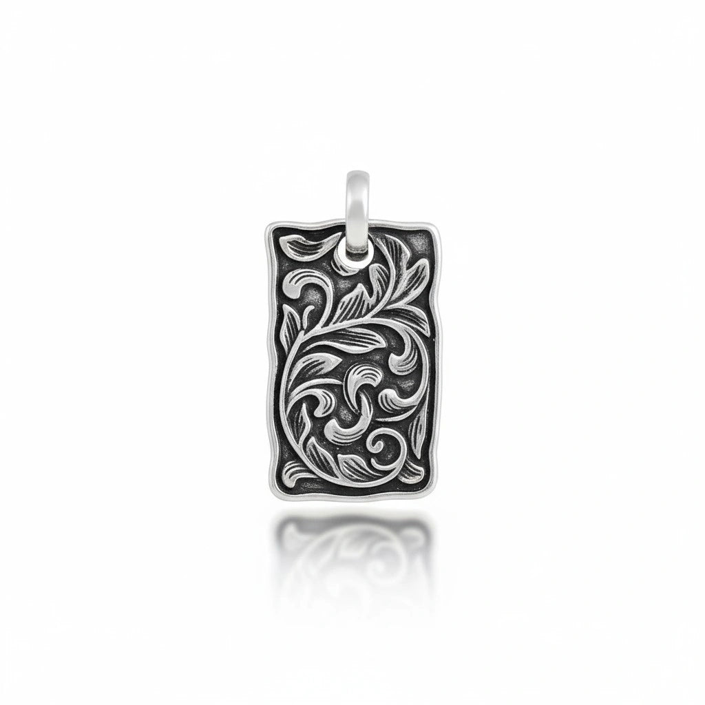 Sterling Silver Floral Arabesque Square Pendant