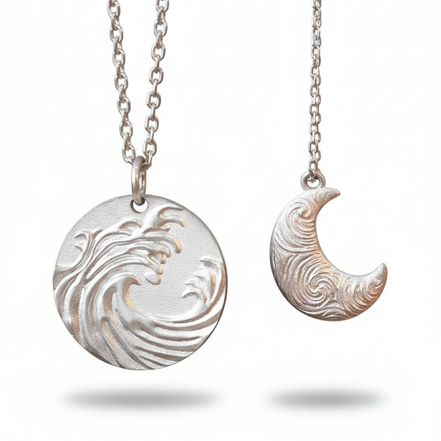 Tides — Sterling Silver Ocean and Moon Necklace