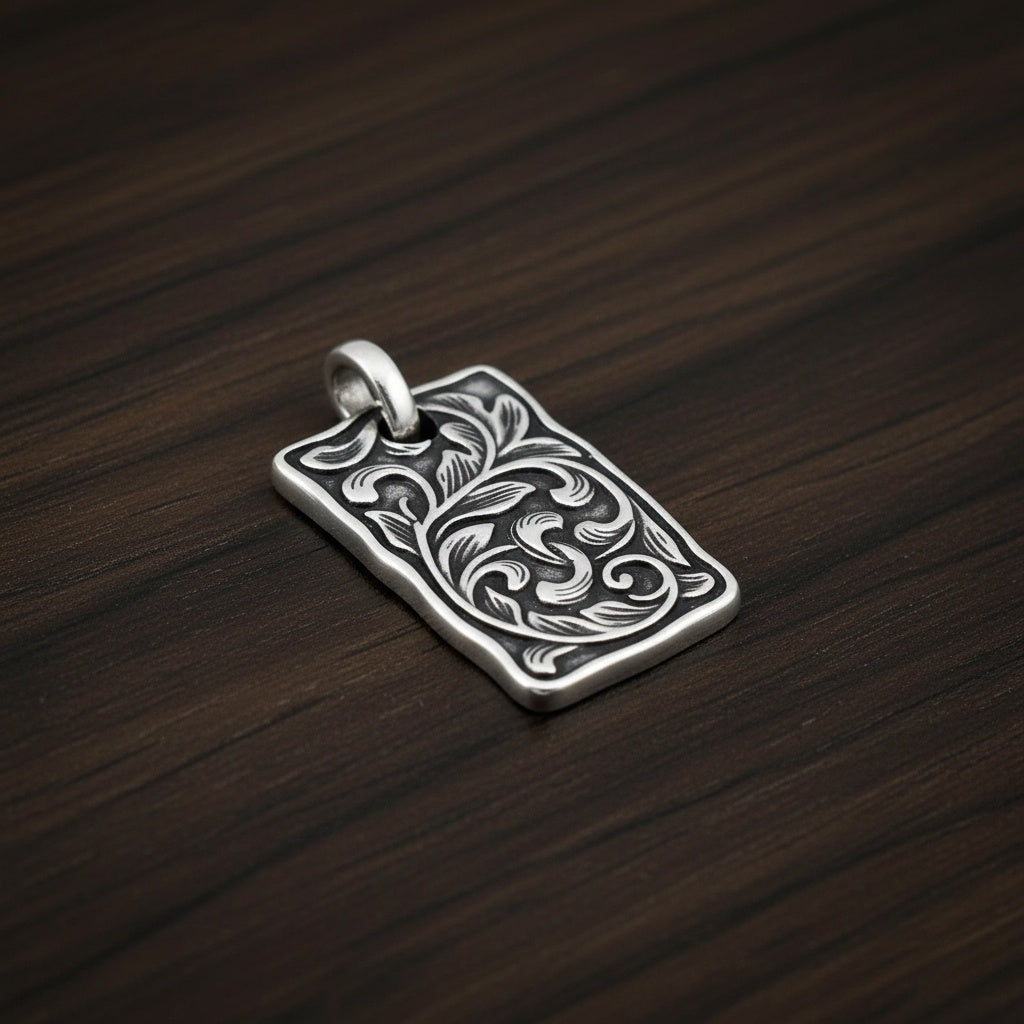 Sterling Silver Floral Arabesque Square Pendant