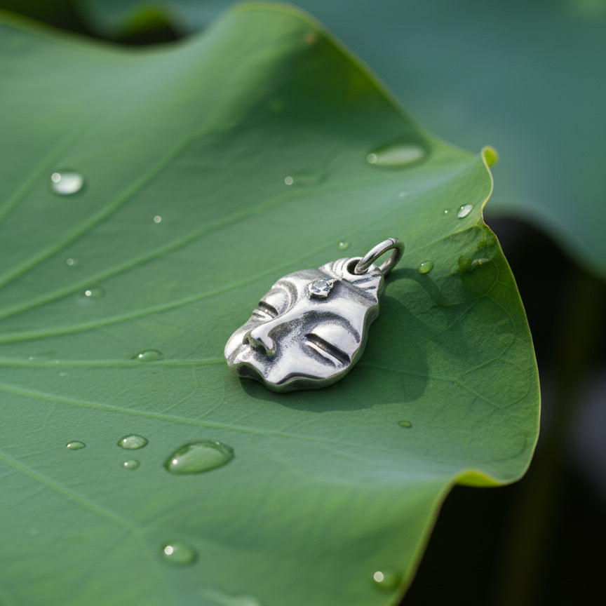 Sterling Silver Vintage-Style Solid Buddha Face Pendant