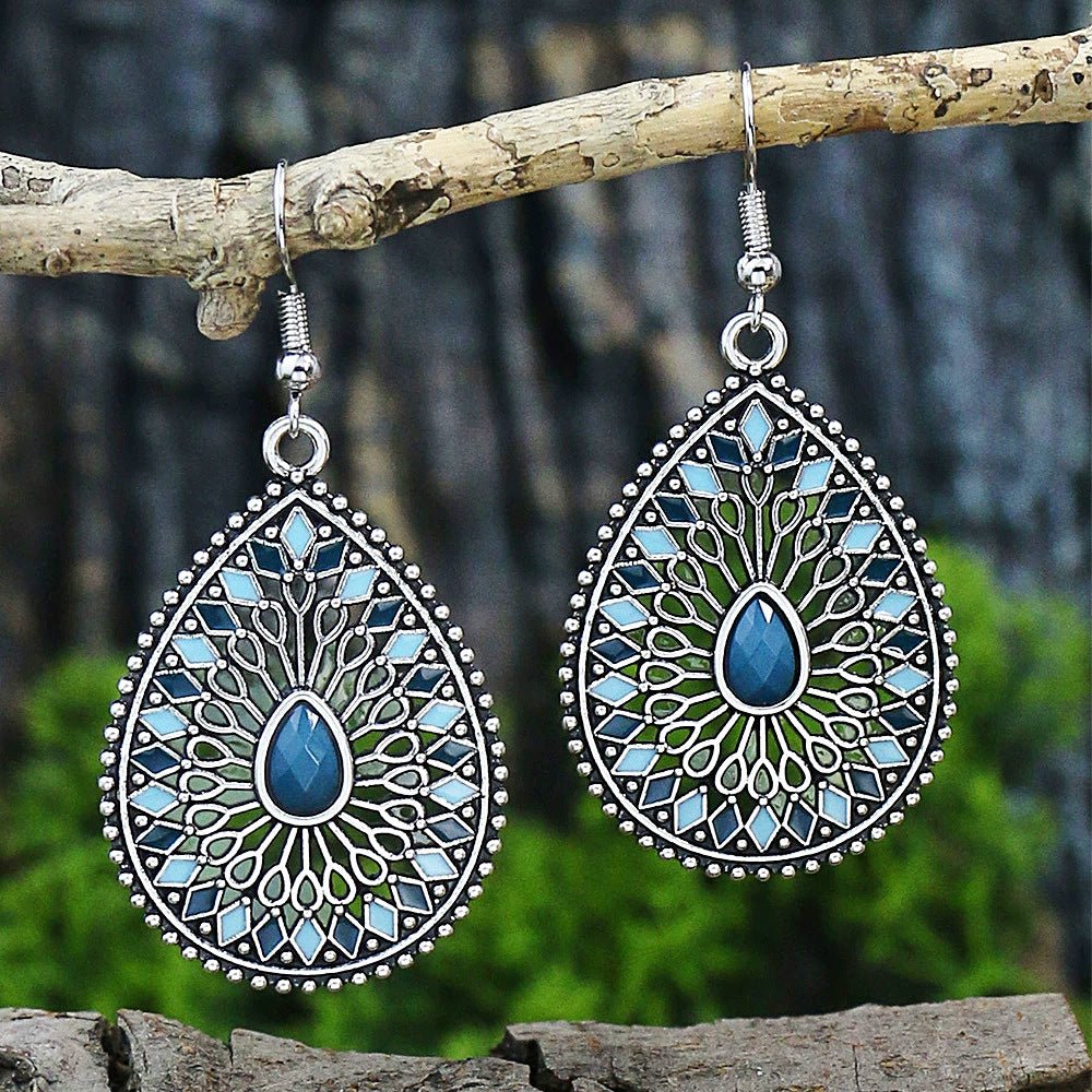 Blue Oil Drop Boho Earrings – Ethnic Style Alloy Statement Jewelry - Alba Vaga