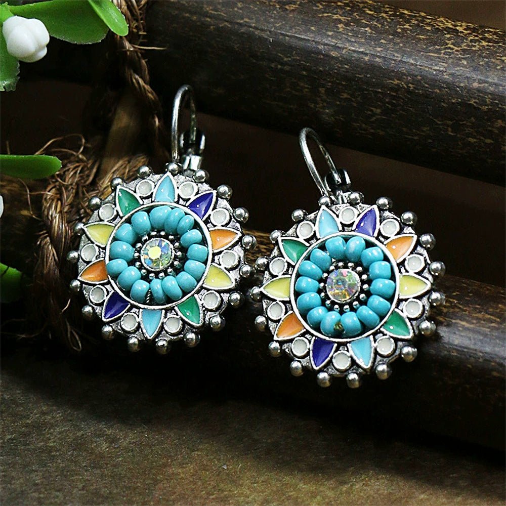 Blue Oil Drop Boho Earrings – Ethnic Style Alloy Statement Jewelry - Alba Vaga