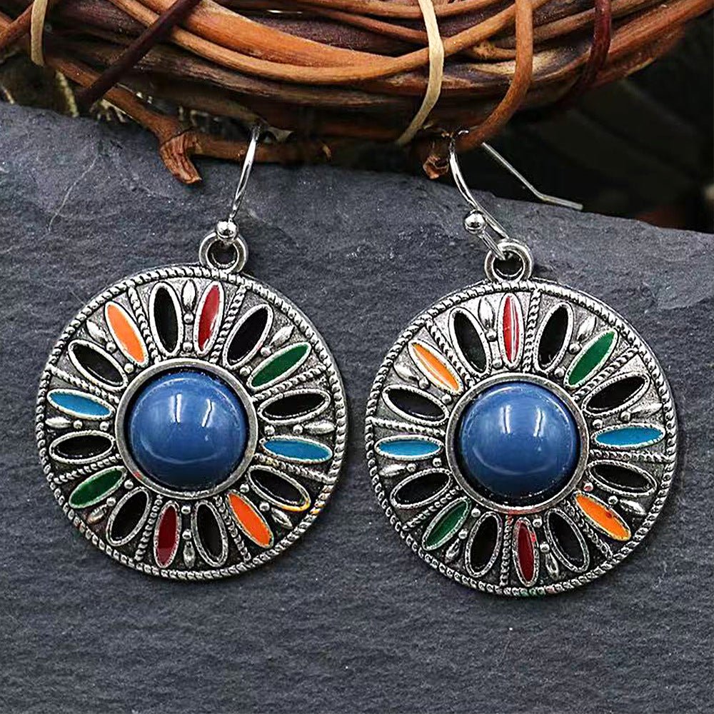 Blue Oil Drop Boho Earrings – Ethnic Style Alloy Statement Jewelry - Alba Vaga