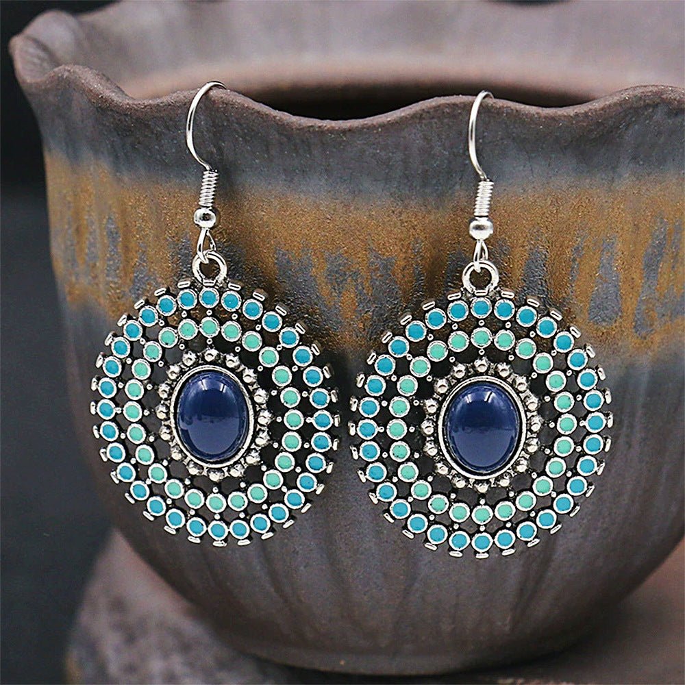 Blue Oil Drop Boho Earrings – Ethnic Style Alloy Statement Jewelry - Alba Vaga