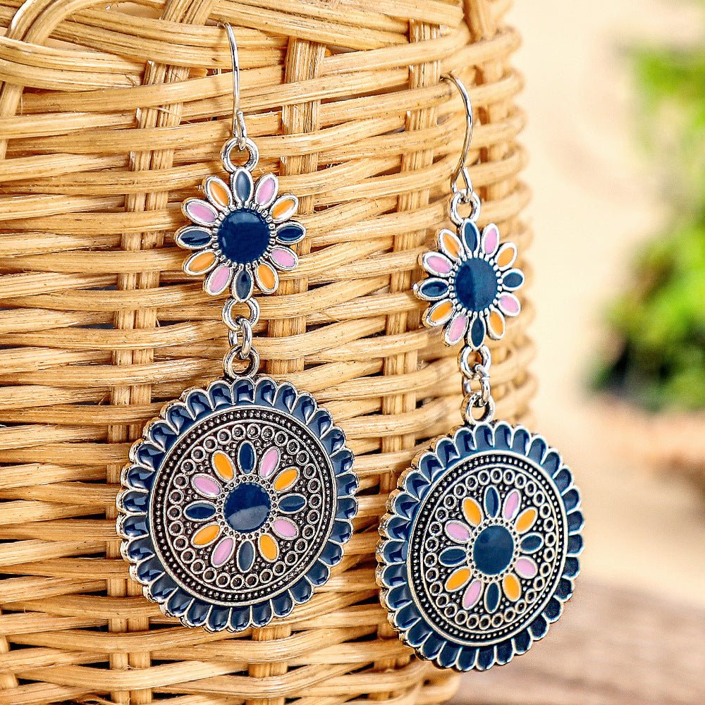 Blue Oil Drop Boho Earrings – Ethnic Style Alloy Statement Jewelry - Alba Vaga