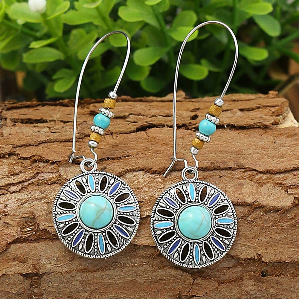 Blue Oil Drop Boho Earrings – Ethnic Style Alloy Statement Jewelry - Alba Vaga