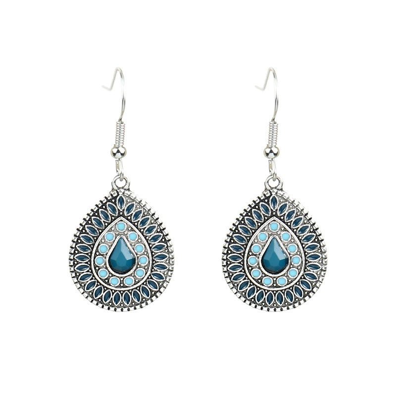 Blue Oil Drop Boho Earrings – Ethnic Style Alloy Statement Jewelry - Alba Vaga