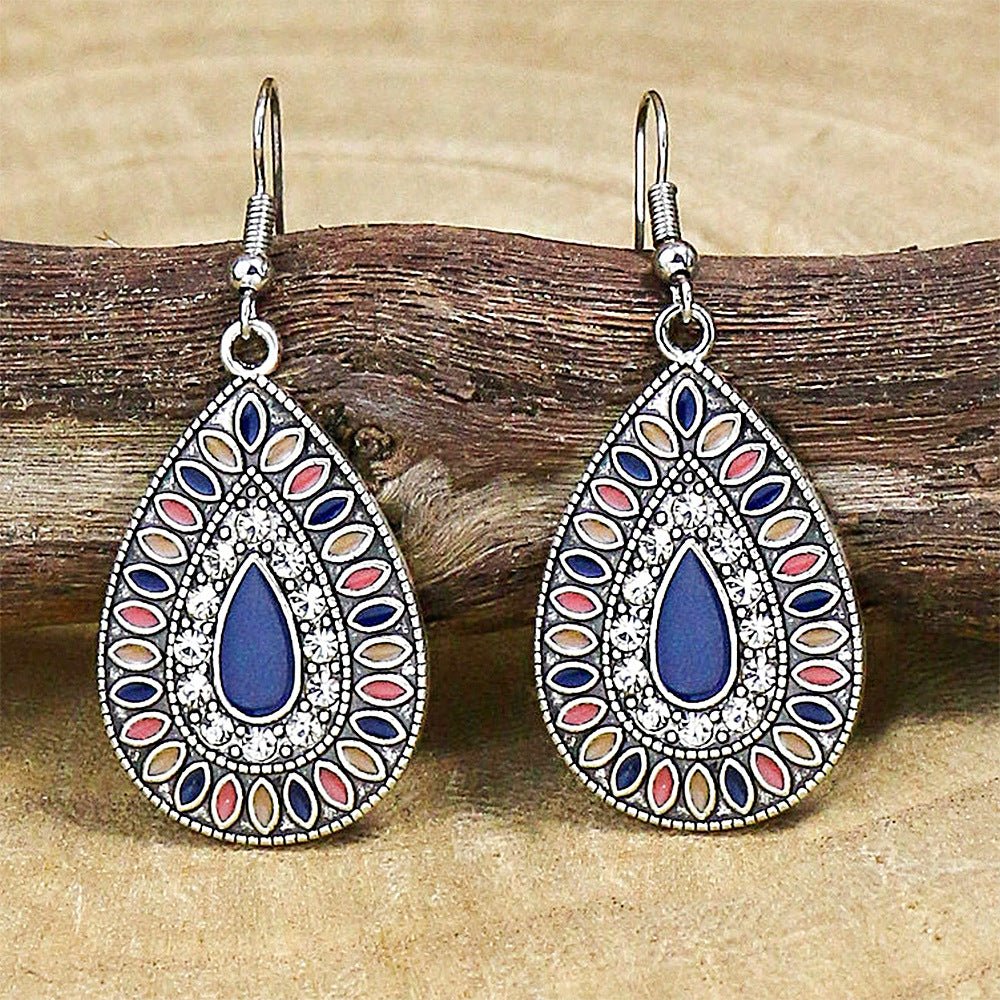 Blue Oil Drop Boho Earrings – Ethnic Style Alloy Statement Jewelry - Alba Vaga