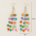 Bohemian Daisy Beaded Fringe Earrings – Colorful Handmade Rainbow Style - Alba Vaga