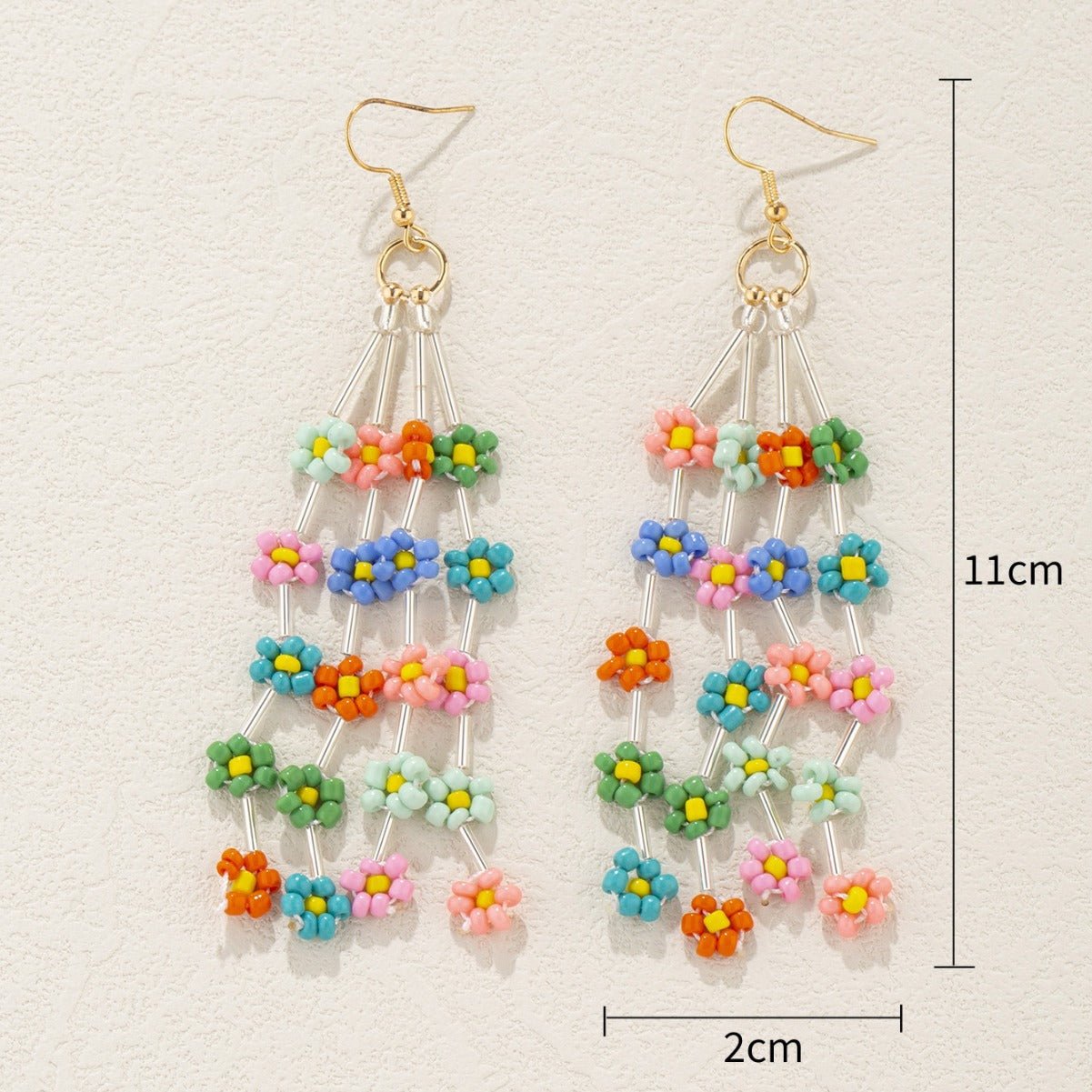 Bohemian Daisy Beaded Fringe Earrings – Colorful Handmade Rainbow Style - Alba Vaga
