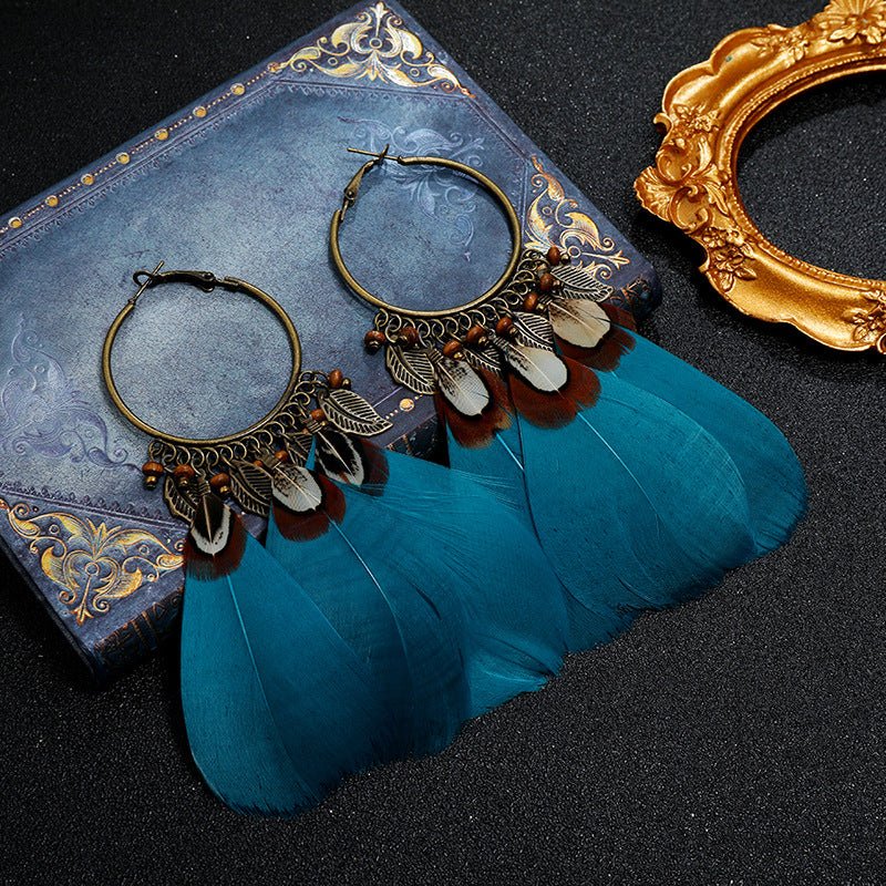 Bohemian Feather Fringe Earrings – Retro Seaside Vacation Style - Alba Vaga
