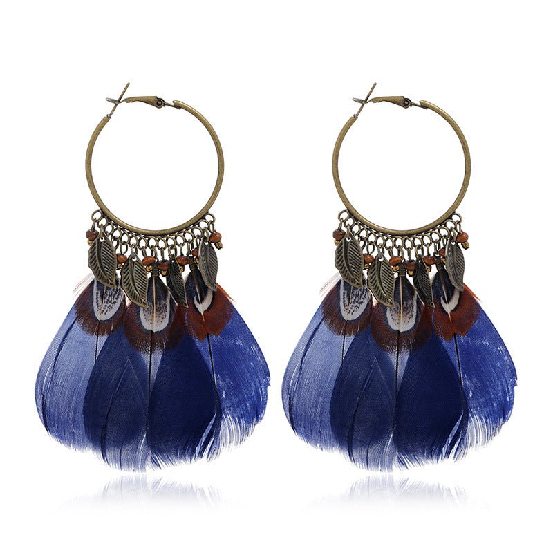 Bohemian Feather Fringe Earrings – Retro Seaside Vacation Style - Alba Vaga