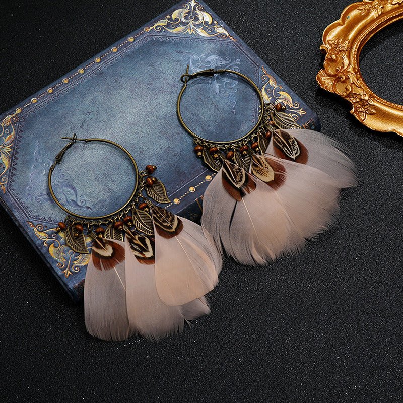 Bohemian Feather Fringe Earrings – Retro Seaside Vacation Style - Alba Vaga