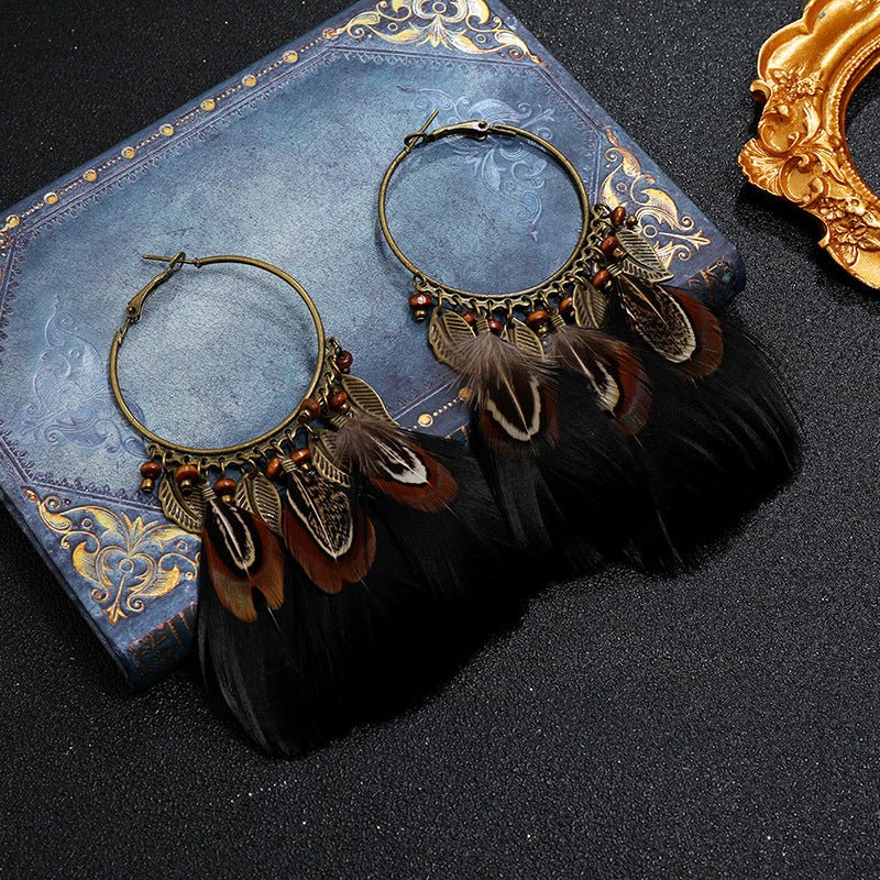 Bohemian Feather Fringe Earrings – Retro Seaside Vacation Style - Alba Vaga