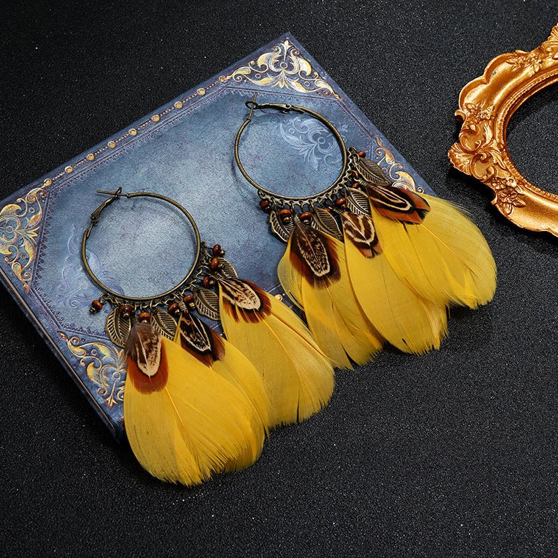 Bohemian Feather Fringe Earrings – Retro Seaside Vacation Style - Alba Vaga