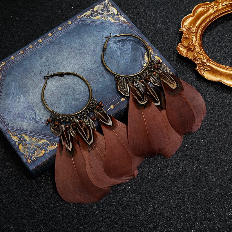 Bohemian Feather Fringe Earrings – Retro Seaside Vacation Style - Alba Vaga