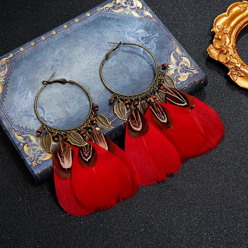 Bohemian Feather Fringe Earrings – Retro Seaside Vacation Style - Alba Vaga