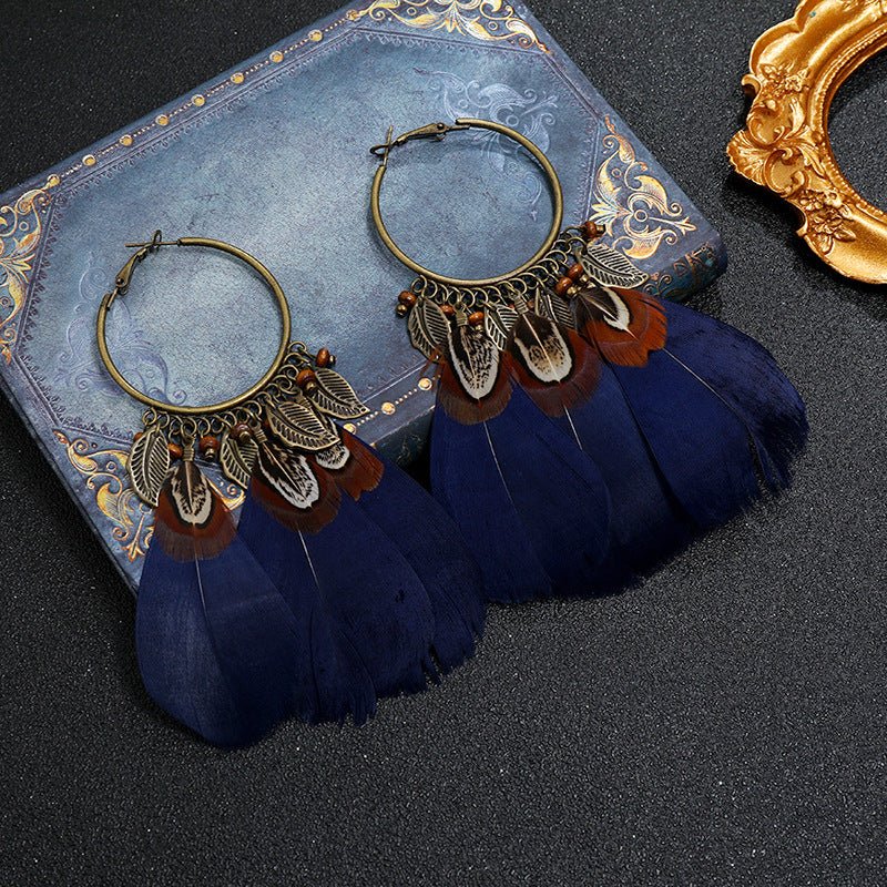 Bohemian Feather Fringe Earrings – Retro Seaside Vacation Style - Alba Vaga
