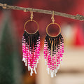Bohemian Glass Bead Fringe Earrings – Colorblock Vacation Style with Artistic Flair - Alba Vaga