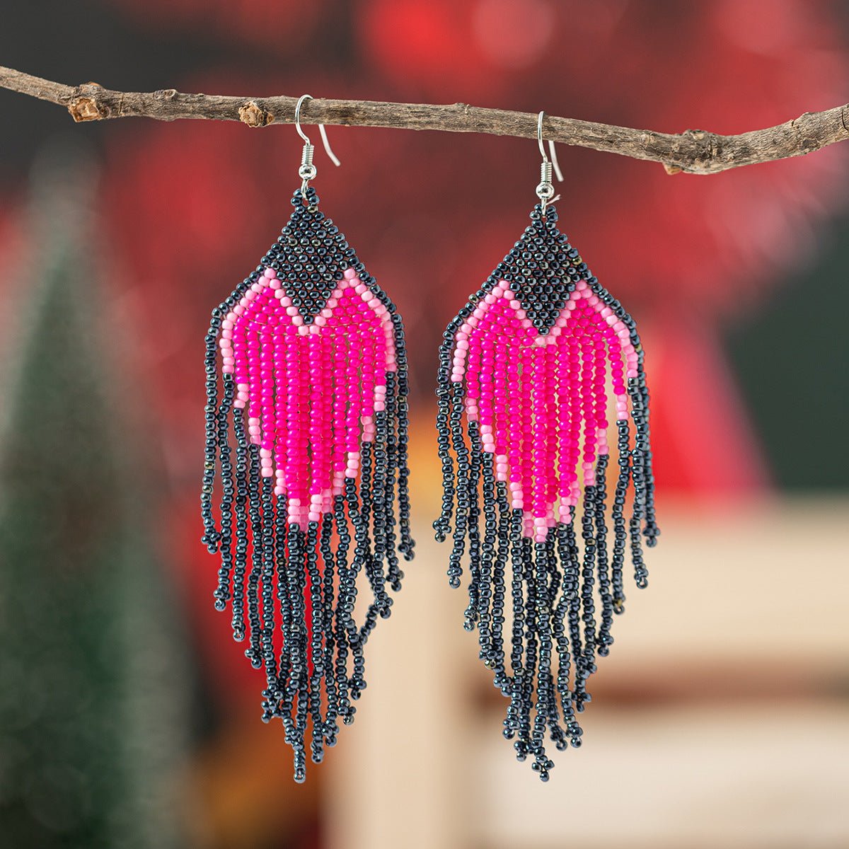 Bohemian Glass Bead Fringe Earrings – Colorblock Vacation Style with Artistic Flair - Alba Vaga