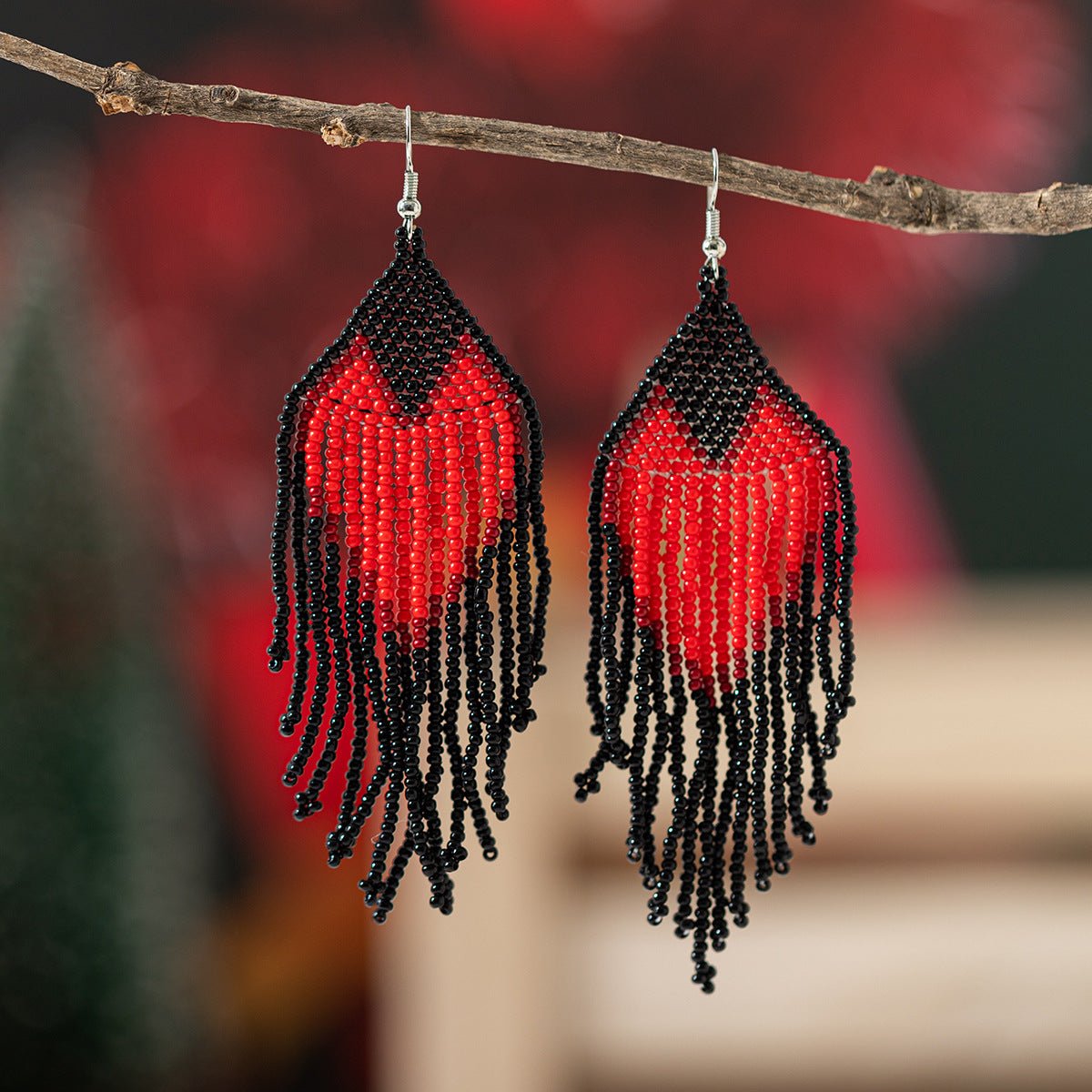 Bohemian Glass Bead Fringe Earrings – Colorblock Vacation Style with Artistic Flair - Alba Vaga