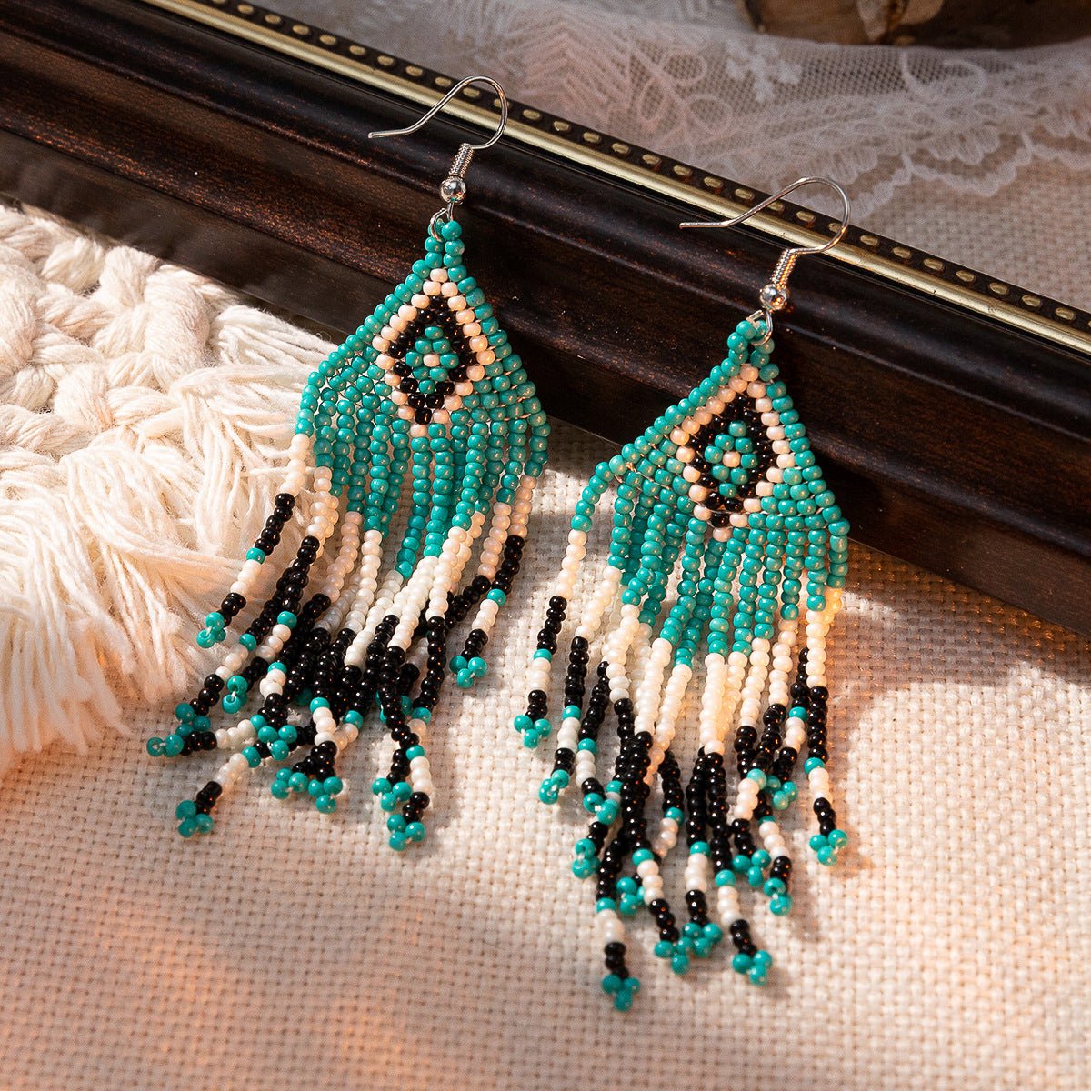 Bohemian Glass Bead Fringe Earrings – Colorblock Vacation Style with Artistic Flair - Alba Vaga
