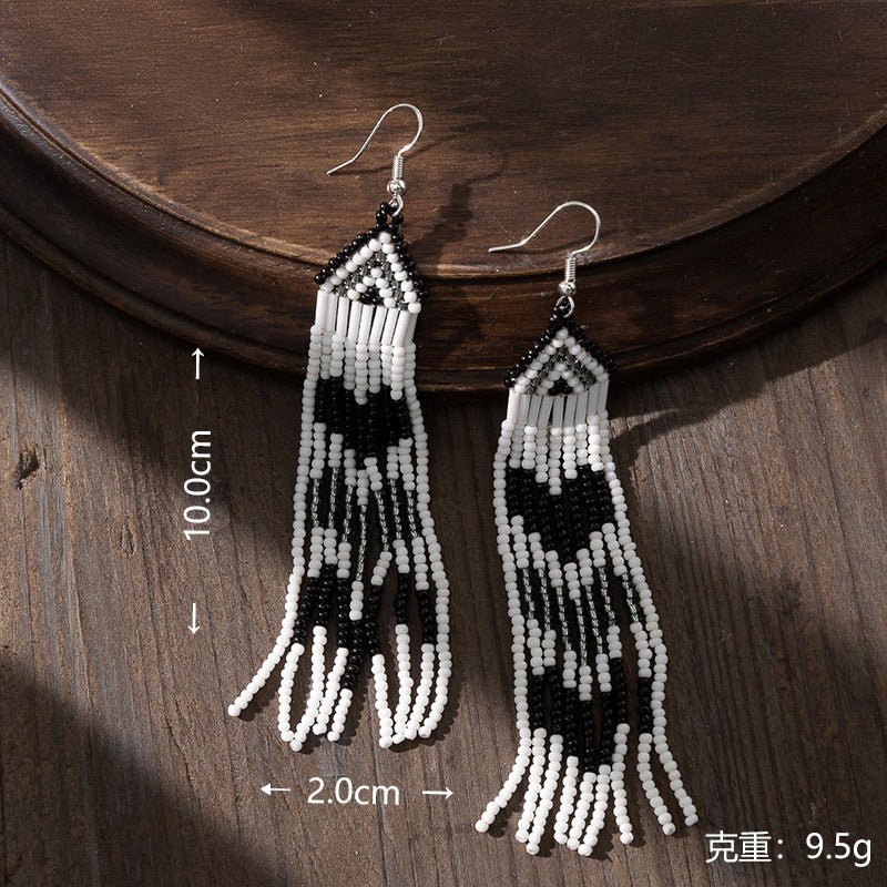 Bohemian Glass Bead Fringe Earrings – Colorblock Vacation Style with Artistic Flair - Alba Vaga