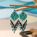 Bohemian Glass Bead Fringe Earrings – Colorblock Vacation Style with Artistic Flair - Alba Vaga