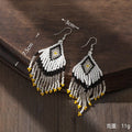 Bohemian Glass Bead Fringe Earrings – Colorblock Vacation Style with Artistic Flair - Alba Vaga