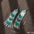 Bohemian Glass Bead Fringe Earrings – Colorblock Vacation Style with Artistic Flair - Alba Vaga
