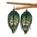 Bohemian Glass Bead Fringe Earrings – Colorblock Vacation Style with Artistic Flair - Alba Vaga