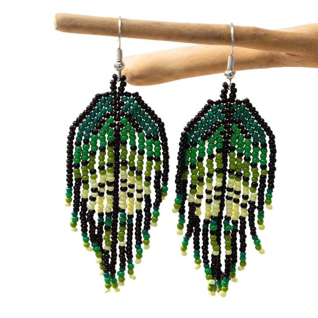 Bohemian Glass Bead Fringe Earrings – Colorblock Vacation Style with Artistic Flair - Alba Vaga