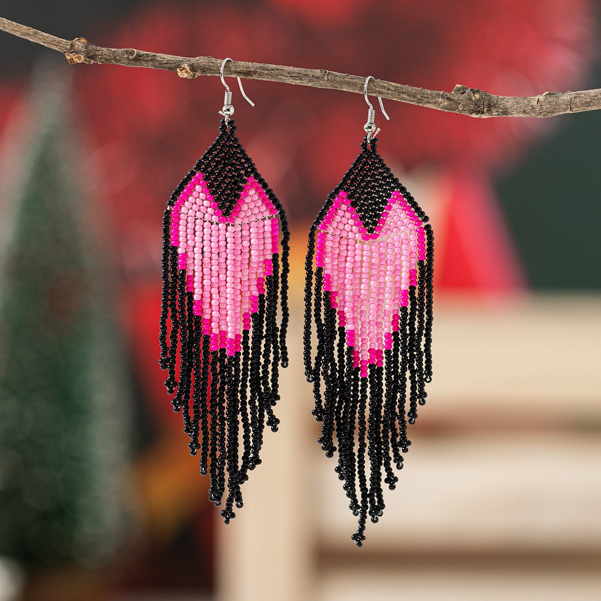 Bohemian Glass Bead Fringe Earrings – Colorblock Vacation Style with Artistic Flair - Alba Vaga