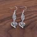 Bohemian Hollow Flower and Heart Pendant Earrings – Romantic Retro Design - Alba Vaga