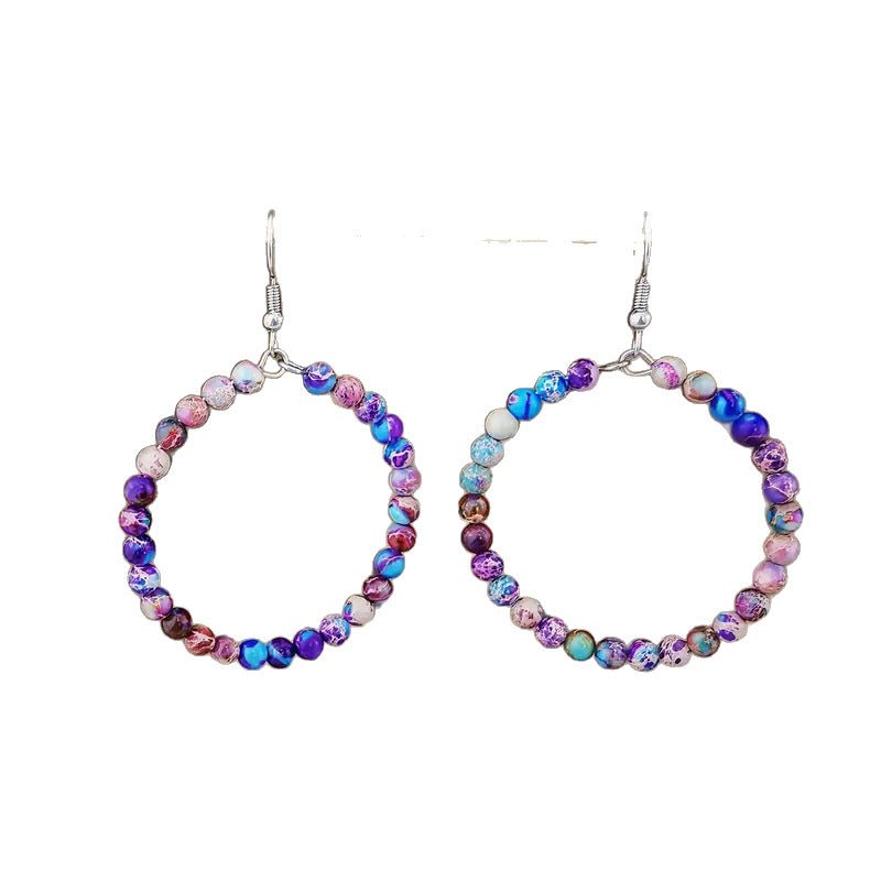 Bohemian Hollow Round Beaded Earrings with Colorful Imperial Stone Accents - Alba Vaga