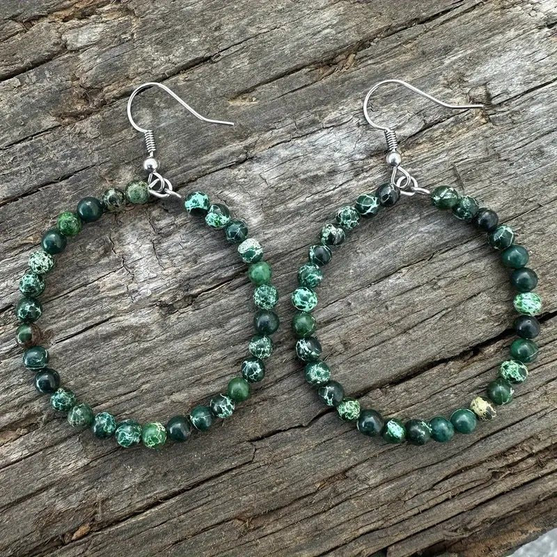 Bohemian Hollow Round Beaded Earrings with Colorful Imperial Stone Accents - Alba Vaga