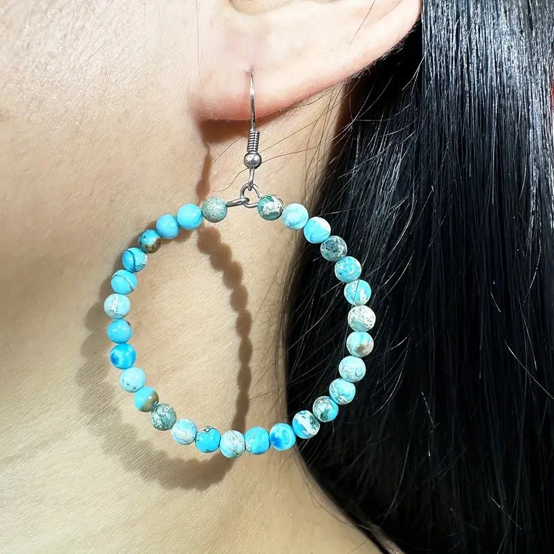 Bohemian Hollow Round Beaded Earrings with Colorful Imperial Stone Accents - Alba Vaga