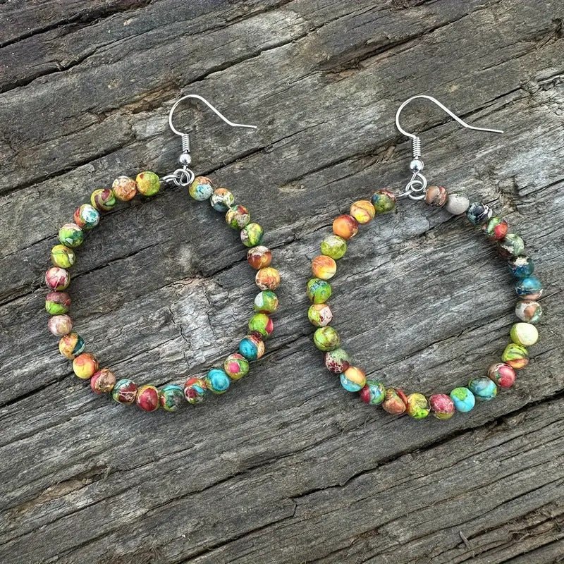 Bohemian Hollow Round Beaded Earrings with Colorful Imperial Stone Accents - Alba Vaga