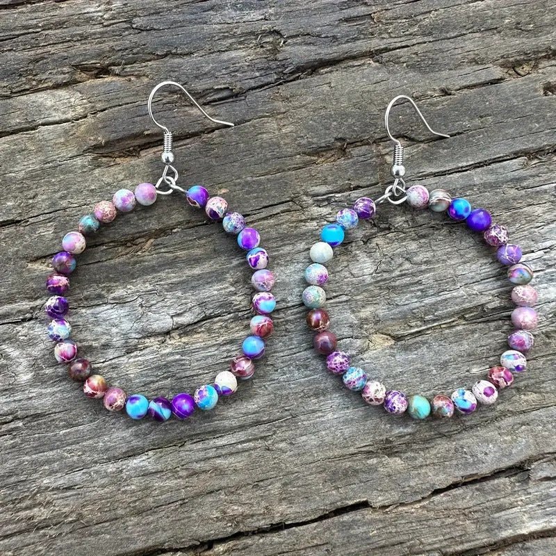 Bohemian Hollow Round Beaded Earrings with Colorful Imperial Stone Accents - Alba Vaga