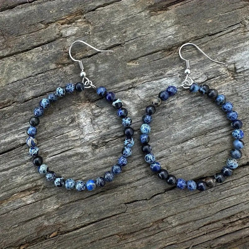 Bohemian Hollow Round Beaded Earrings with Colorful Imperial Stone Accents - Alba Vaga