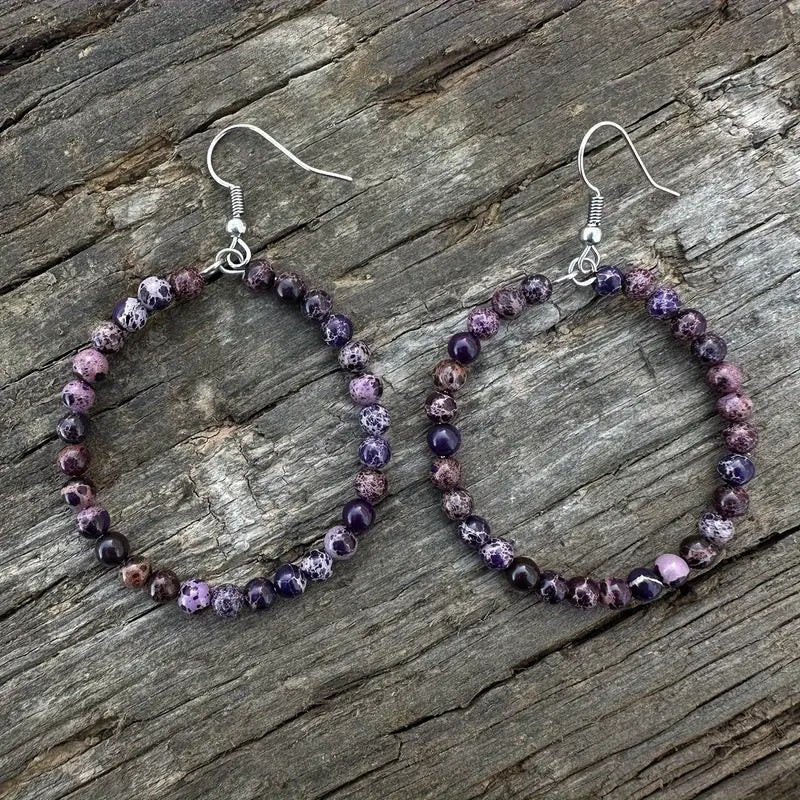 Bohemian Hollow Round Beaded Earrings with Colorful Imperial Stone Accents - Alba Vaga