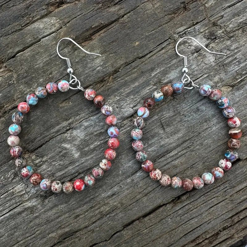Bohemian Hollow Round Beaded Earrings with Colorful Imperial Stone Accents - Alba Vaga
