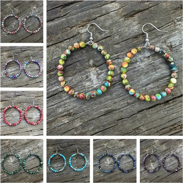 Bohemian Hollow Round Beaded Earrings with Colorful Imperial Stone Accents - Alba Vaga