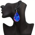 Bohemian Paisley Wooden Earrings – Double - Sided Colorful Totem Dangle Design - Alba Vaga