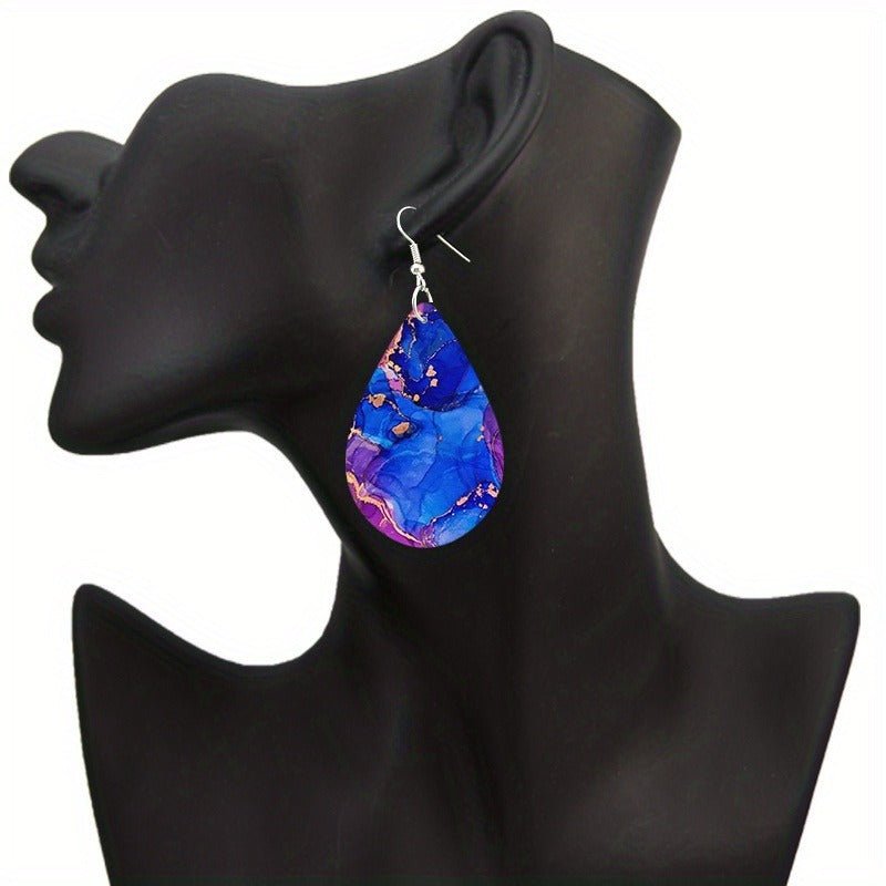 Bohemian Paisley Wooden Earrings – Double - Sided Colorful Totem Dangle Design - Alba Vaga